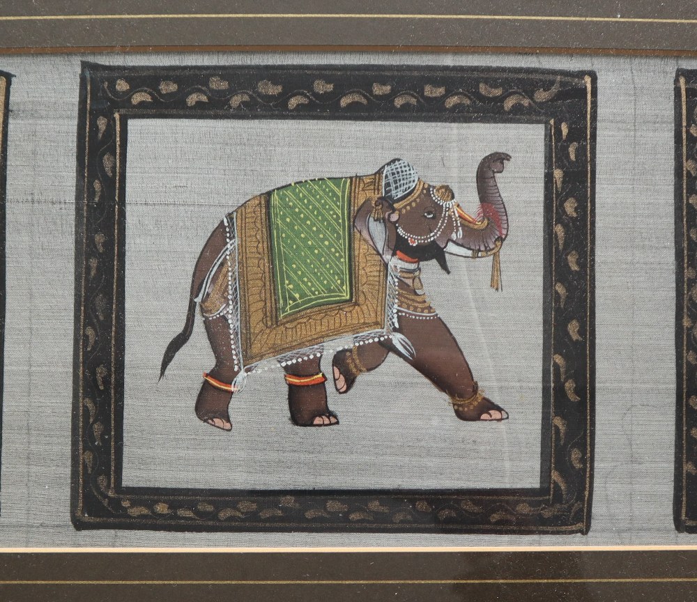 Indian School Three Elephants Watercolour on linen 14 x 50cm - Image 3 of 5