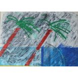 Richard Cox Windy Day on Venice Beach 1983 Watercolour Signed Label verso 62 x 87cm