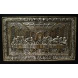 A modern silver copy of an old Byzantine Icon, depicting the last supper, marked 925,