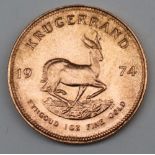 South Africa - A 1974 Krugerrand, 1 oz. fine gold (.999). Obv: Bust of Paul Kruger left.