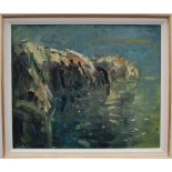 Gareth Parry Mor a chreigiau, Goleuwyrch Sea and Cliffs, afterglow Oil on canvas 50 x 60cm Signed,