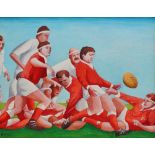 Ralph Spiller Welsh Rugby Oil on board Initialled '92 18 x 23cm ***Artists Resale Rights may apply
