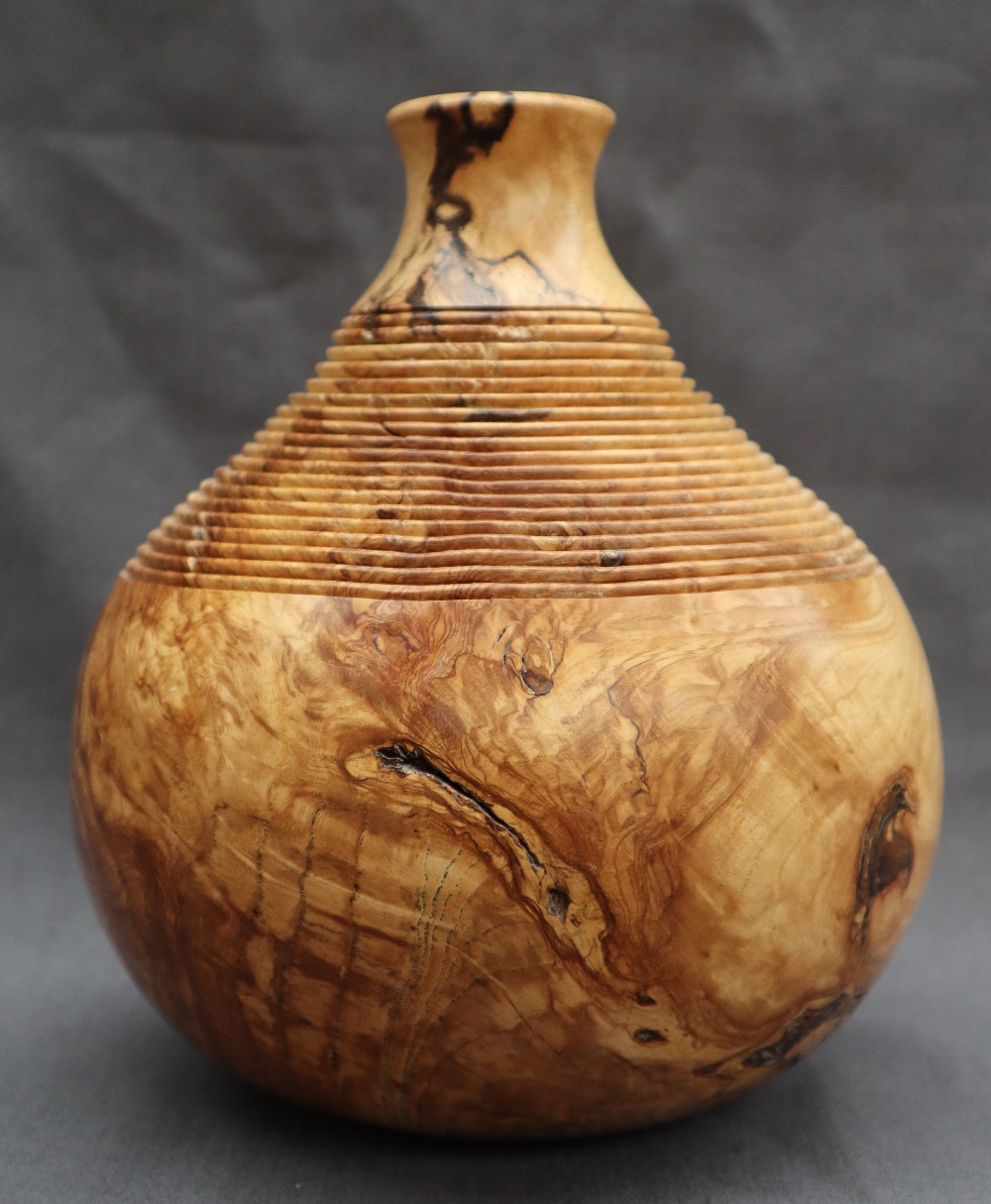 Martin Manuell - A turned Ash vase of gourd shape, with stepped ring turned decoration, - Image 2 of 7