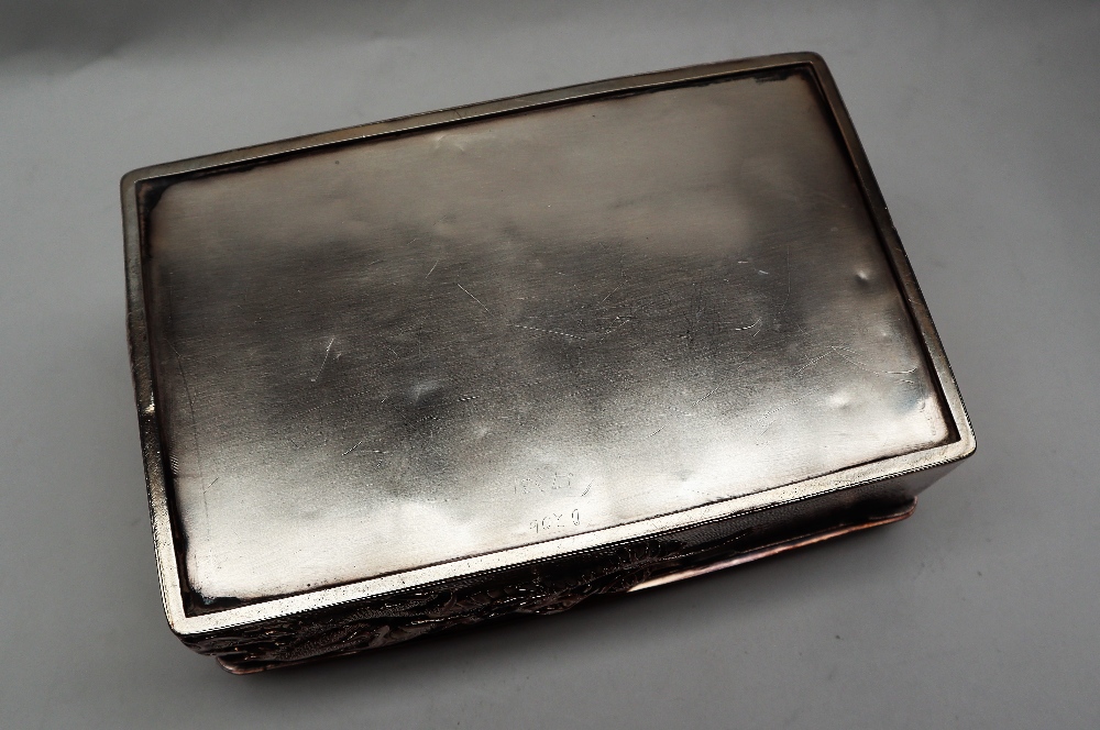 A Chinese silver cigarette case, the top decorated with a dragon and initialled, marked 90, - Image 14 of 15