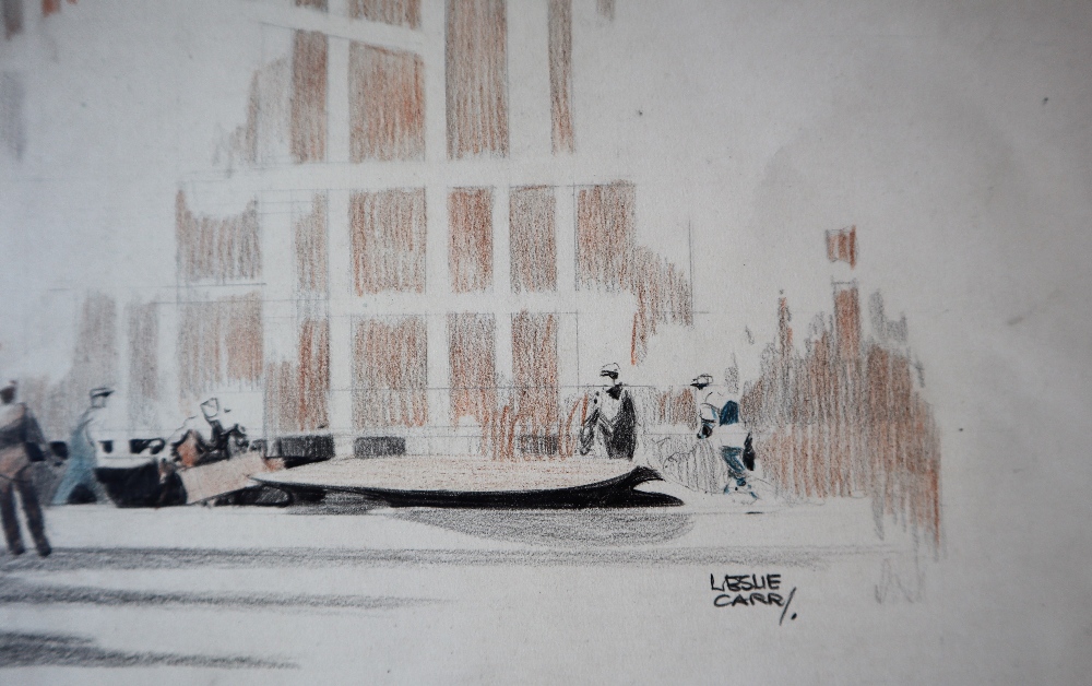 Leslie Carr (1891-1969) A Ferry in dry dock Pen, Ink and pastels (unframed) Signed 31 x 48. - Image 3 of 6