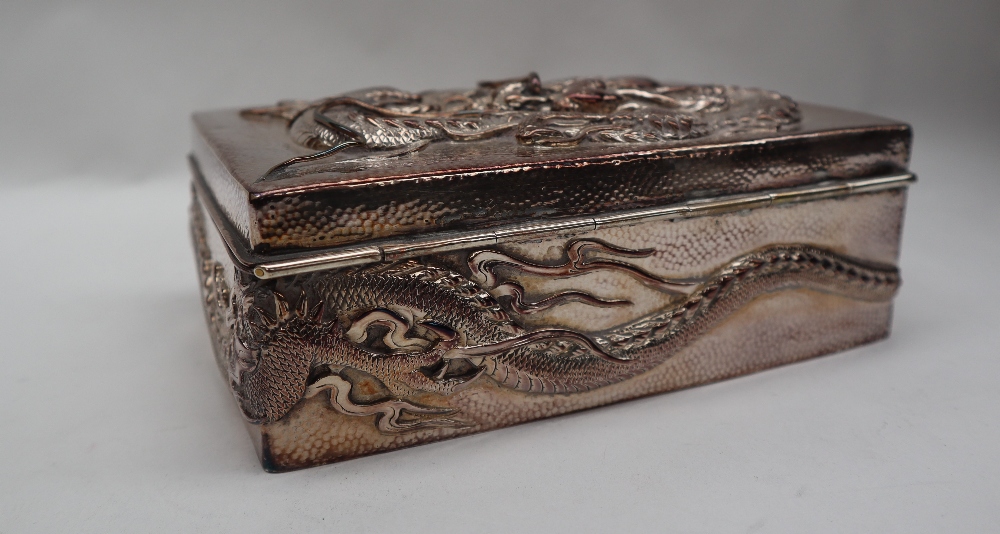 A Chinese silver cigarette case, the top decorated with a dragon and initialled, marked 90, - Image 10 of 15