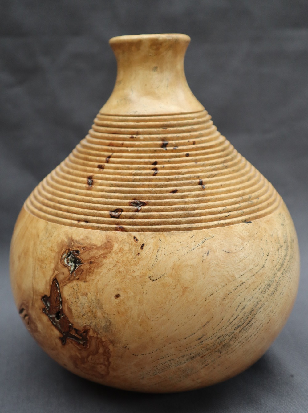 Martin Manuell - A turned Ash vase of gourd shape, with stepped ring turned decoration, - Image 5 of 7