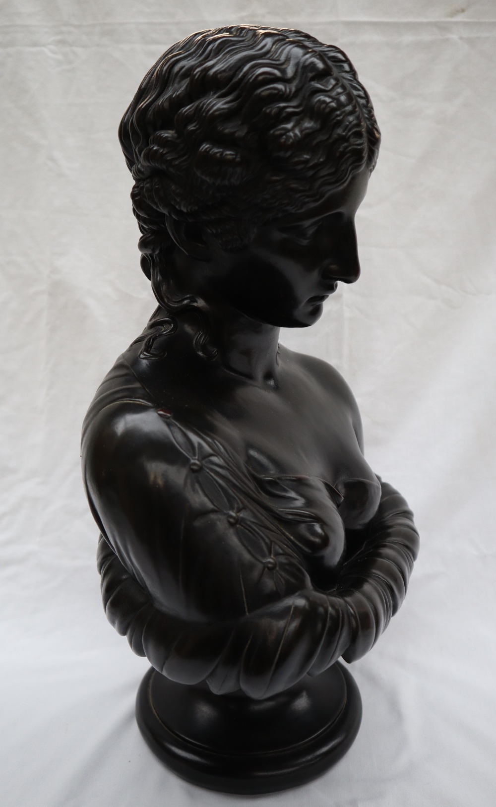 Head and shoulders portrait of a maiden Bronzed copper over plaster 52cm high On a later ebonised - Image 6 of 10
