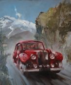 Leslie Carr (1891-1969) A 1936 Wolseley motoring through the countryside Oil on board
