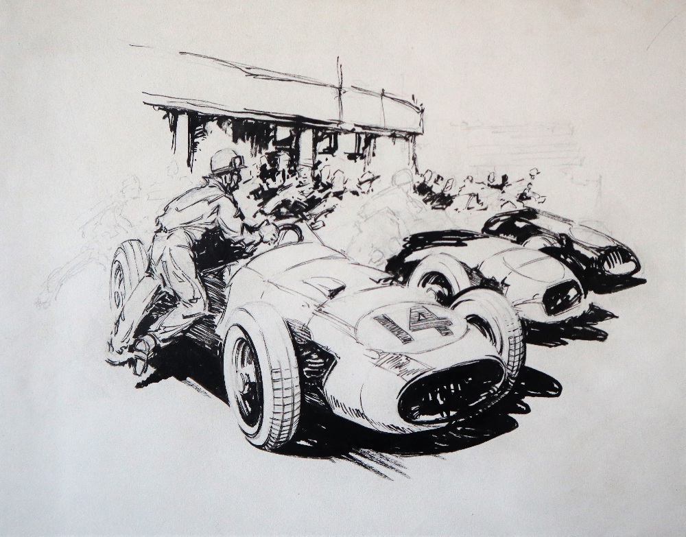 Leslie Carr (1891-1969) Racing cars Pen and pencil sketch(unframed) 28 x 38cm ***Artists resale