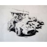 Leslie Carr (1891-1969) Racing cars Pen and pencil sketch(unframed) 28 x 38cm ***Artists resale