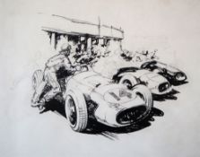 Leslie Carr (1891-1969) Racing cars Pen and pencil sketch(unframed) 28 x 38cm ***Artists resale