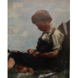 19th Century Continental School A young boy gutting fish Oil on canvas 39.