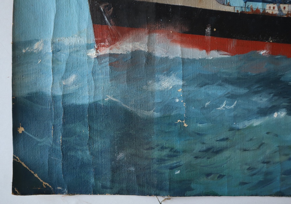 Leslie Carr (1891-1969) A cruise liner at sea Oil on canvas (unframed) Signed 60- x 72. - Image 3 of 6