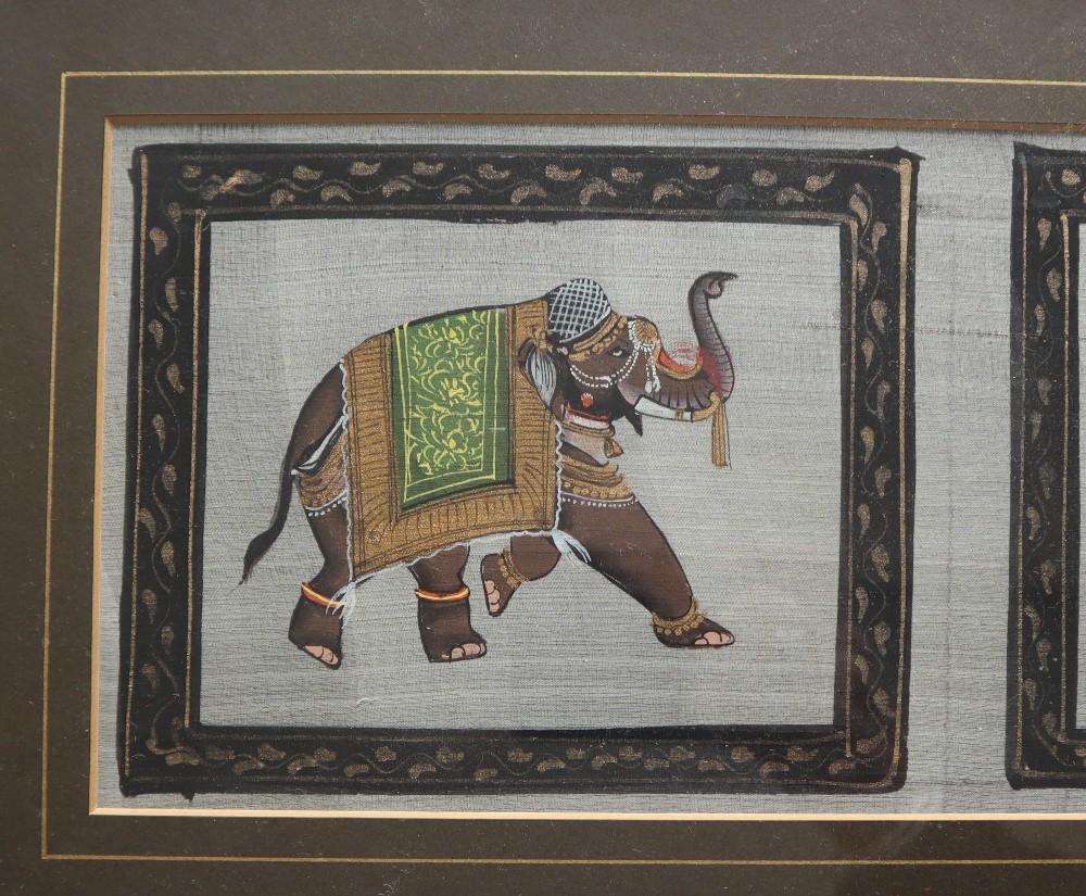 Indian School Three Elephants Watercolour on linen 14 x 50cm - Image 2 of 5