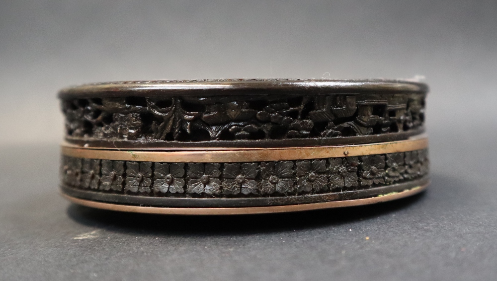A 19th century Chinese carved tortoiseshell box and cover of circular form, - Image 3 of 7
