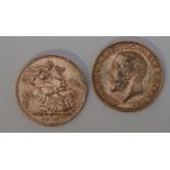 Two George V gold sovereigns,