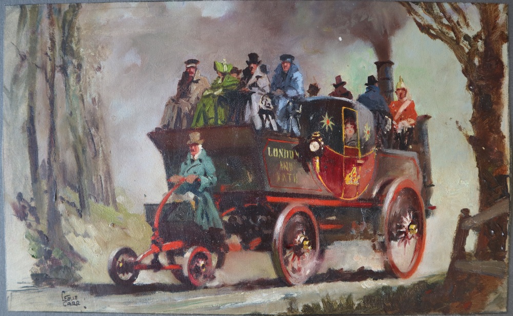 Leslie Carr (1891-1969) London and Bath Steam Carriage Oil on paper (unframed) Signed Rough.