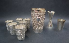 A set of six Chinese silver beakers, decorated with bamboo, impressed mark,