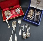 A set of six French white metal tea spoons, Minerva, H&C,