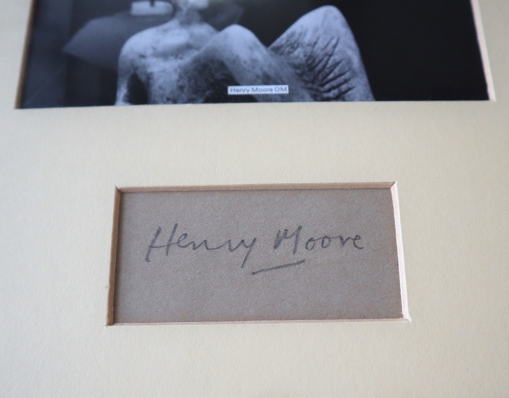 Henry Moore A black and white photograph Mounted with a signed card Signed in pencil Photograph - Image 3 of 4