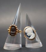 A 9ct yellow gold shell cameo ring, depicting a maiden in profile, size L1/2,
