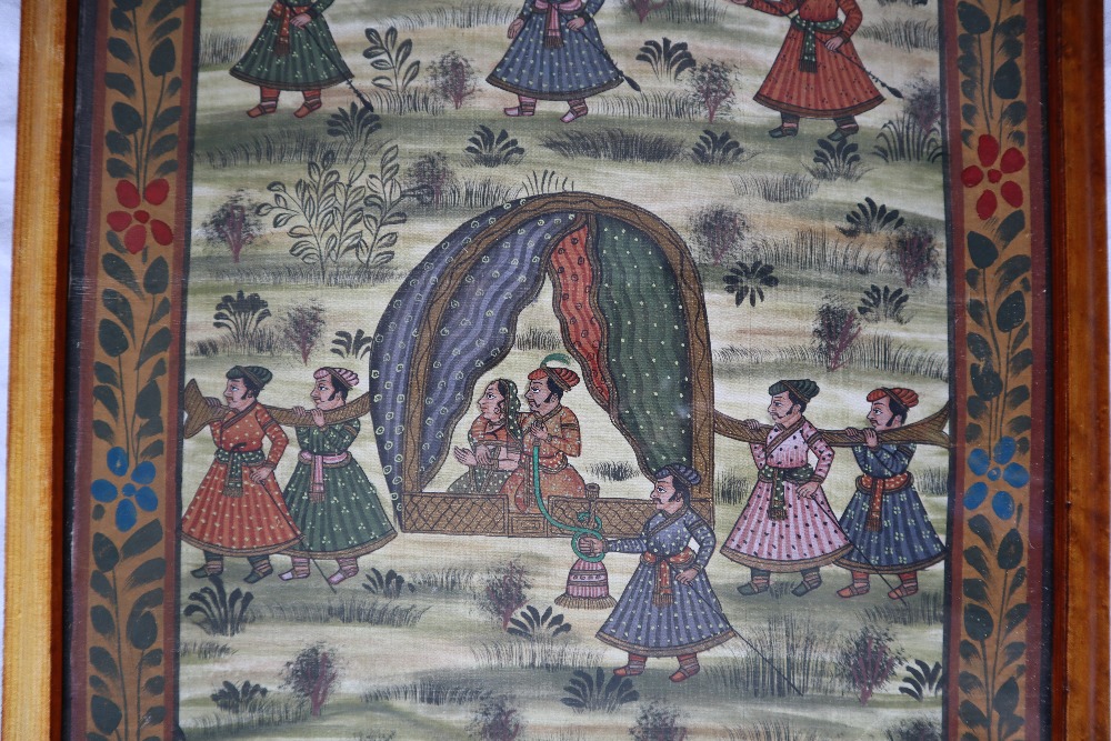 Indian School Figures in a carriage with armed attendants Watercolour on linen 85.5 x 33. - Image 3 of 4