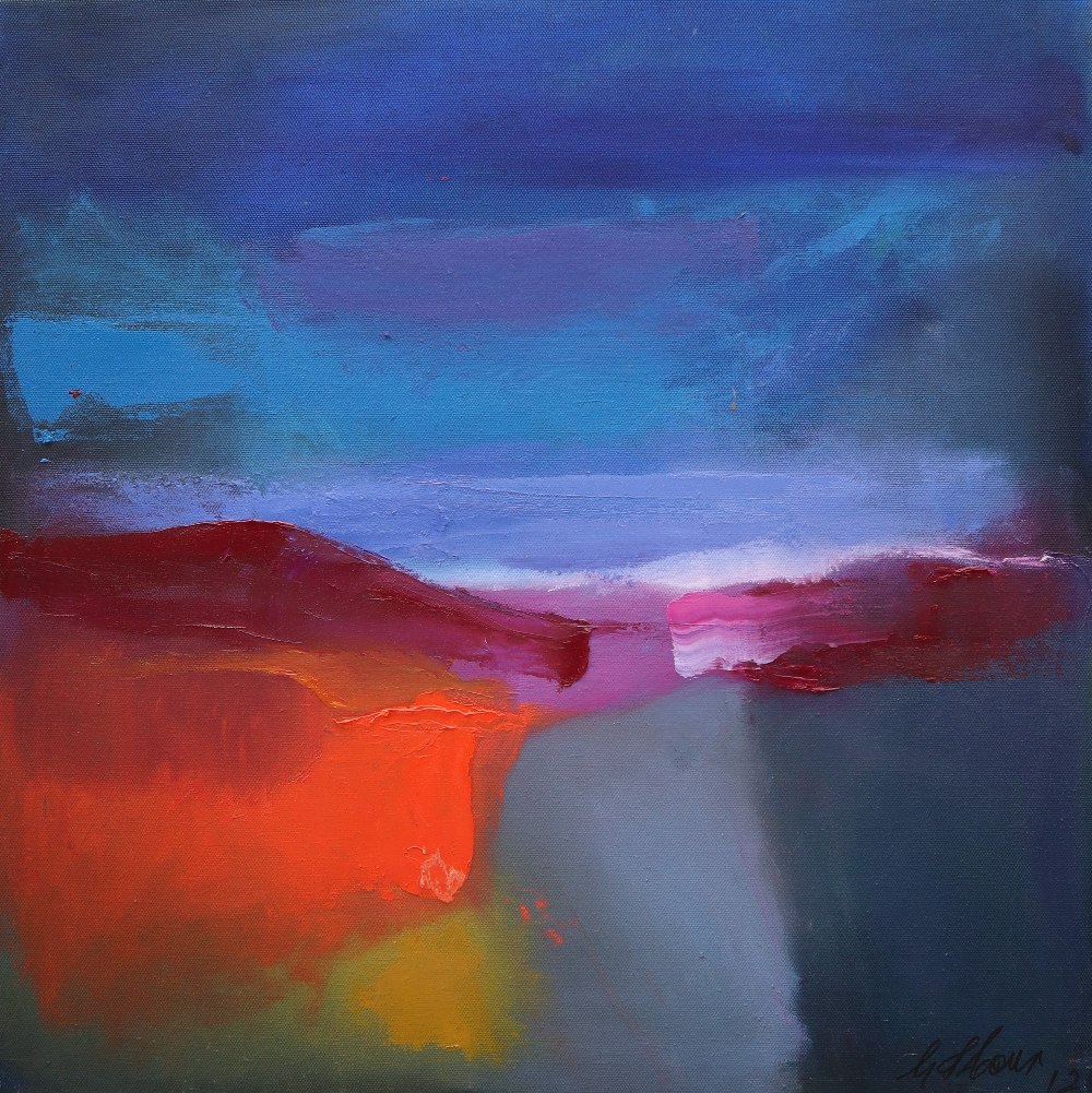 Glenys Cour Landscape scene in blues and red Oil on canvas Signed and dated 2002 verso 50 x - Image 2 of 6