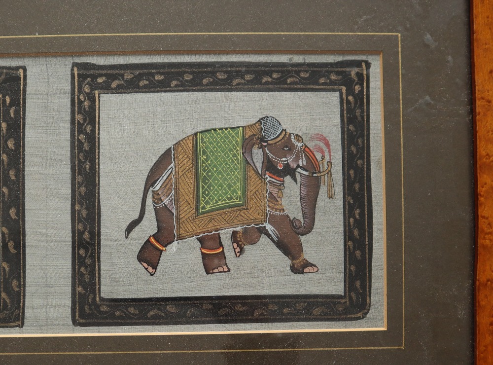 Indian School Three Elephants Watercolour on linen 14 x 50cm - Image 4 of 5