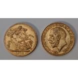 Two George V gold sovereigns,