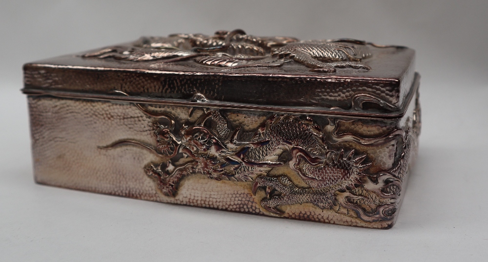 A Chinese silver cigarette case, the top decorated with a dragon and initialled, marked 90, - Image 8 of 15