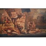 Leslie Carr (1891-1969) Old Southampton War ships and other boats in the harbour Oil on