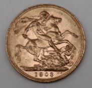 An Edward VII gold sovereign,