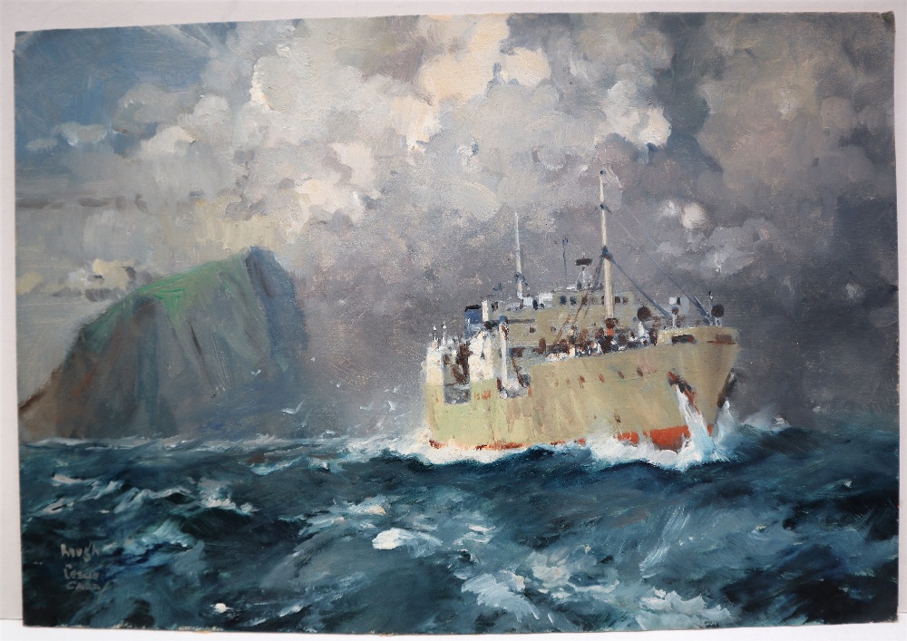 Leslie Carr (1891-1969) A battle ship at sea Oil on board (unframed) Signed 26. - Image 2 of 4