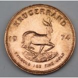 South Africa - A 1974 Krugerrand, 1 oz. fine gold (.999). Obv: Bust of Paul Kruger left.