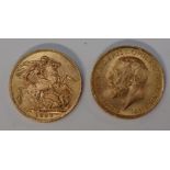 Two George V gold sovereigns,