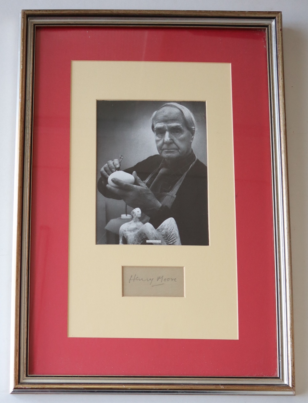 Henry Moore A black and white photograph Mounted with a signed card Signed in pencil Photograph - Image 2 of 4