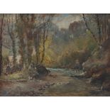 Sam Garratt Mink hounds in a river Watercolour Signed 24.