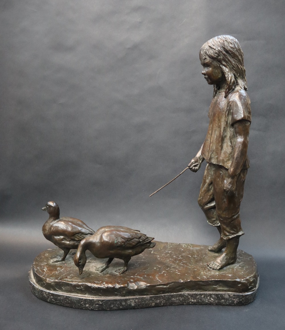 Philip Blacker A girl herding ducks Bronze Initialled and dated '02 Limited edition No. - Image 2 of 15