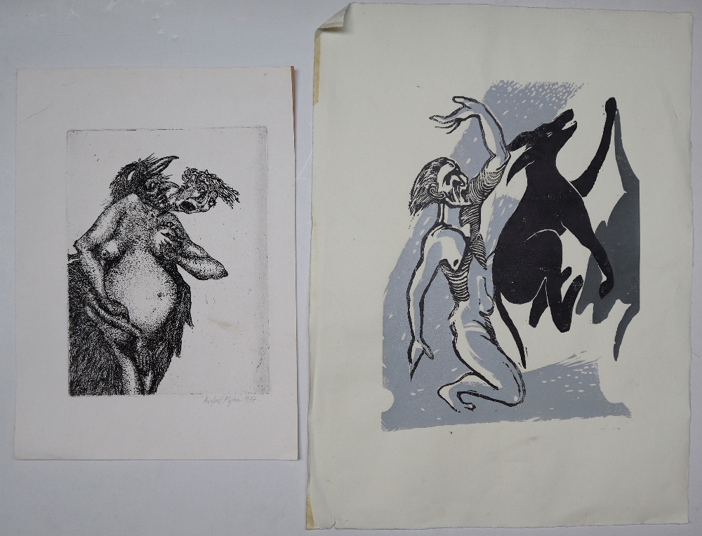 Michael Flynn Mythical beast An Etching Signed and dated 1977 30 x 23cm Together with an unsigned
