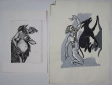 Michael Flynn Mythical beast An Etching Signed and dated 1977 30 x 23cm Together with an unsigned