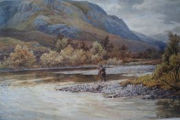 J MacCulloch A landscape scene with a fisherman in the foreground Watercolour Signed and dated