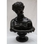 Head and shoulders portrait of a maiden Bronzed copper over plaster 52cm high On a later ebonised