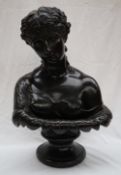 Head and shoulders portrait of a maiden Bronzed copper over plaster 52cm high On a later ebonised