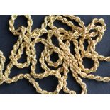 An 18ct yellow gold rope twist necklace, 75cm long, approximately 25.