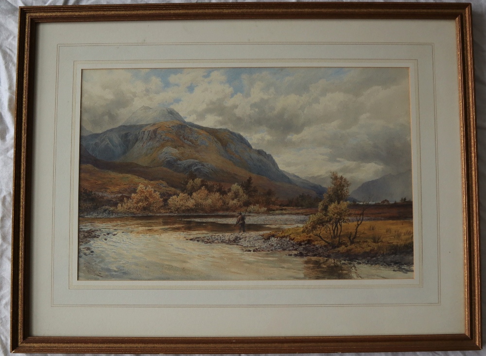 J MacCulloch A landscape scene with a fisherman in the foreground Watercolour Signed and dated - Image 5 of 6