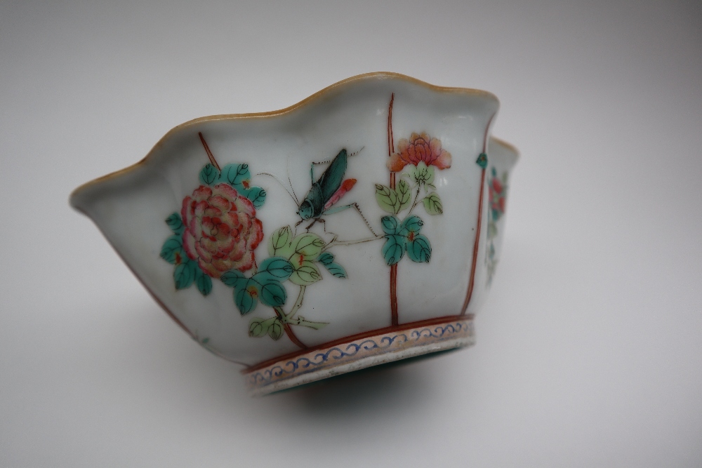 A Chinese famille rose porcelain bowl of lobed shape, - Image 5 of 9