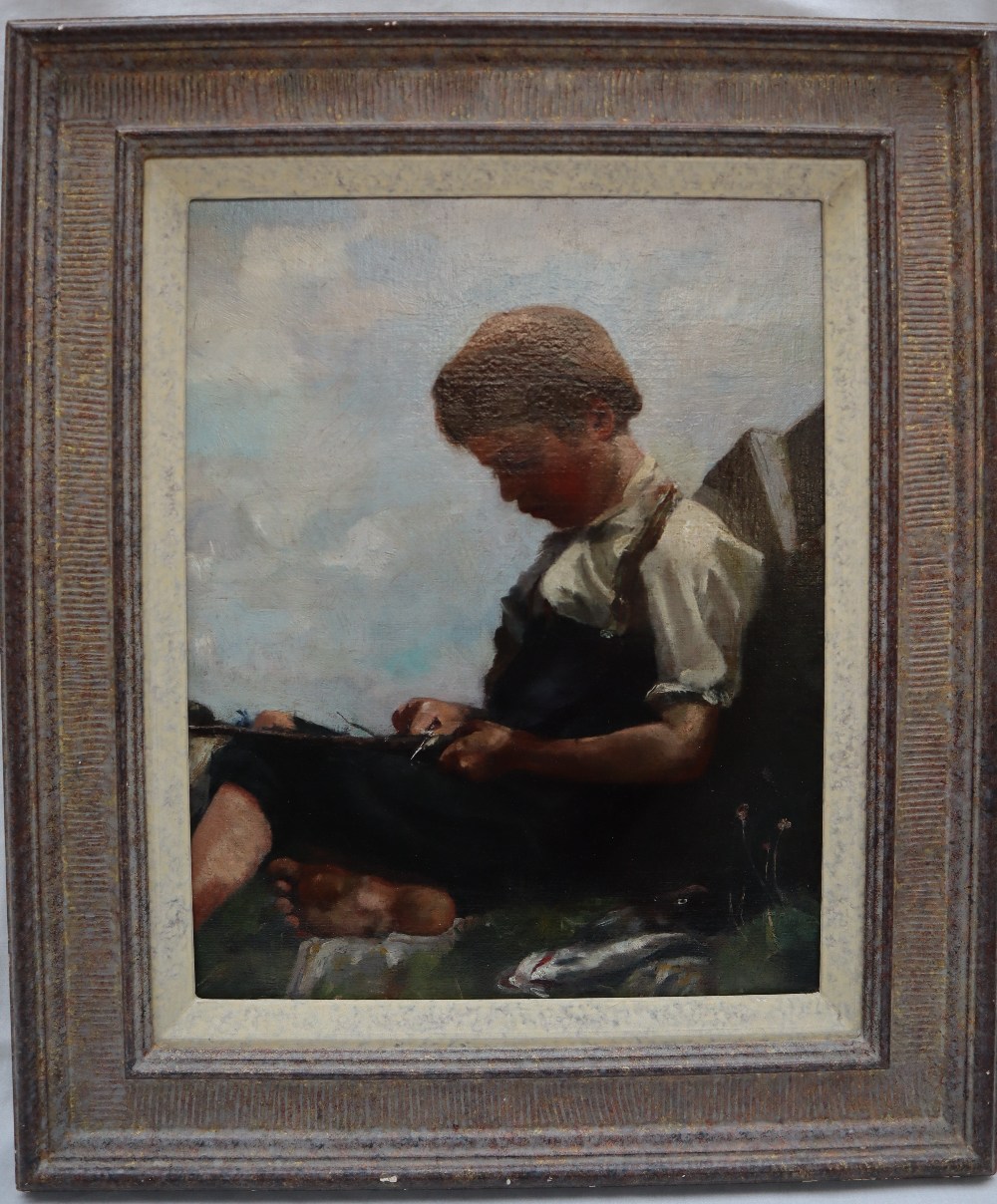 19th Century Continental School A young boy gutting fish Oil on canvas 39. - Image 2 of 5