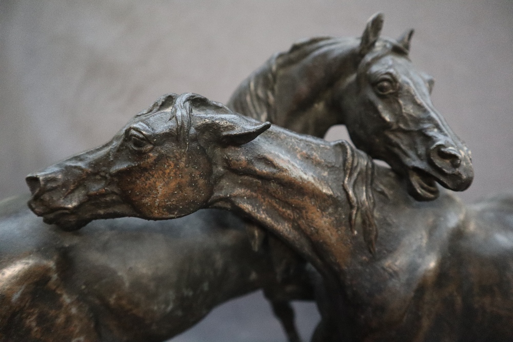 After P J Mene Two horses Spelter On an oval baser Bears a signature 56cm long x 25cm wide x 41cm - Image 5 of 10