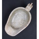 A Chinese marbled green and white jade jug, of archaic form,